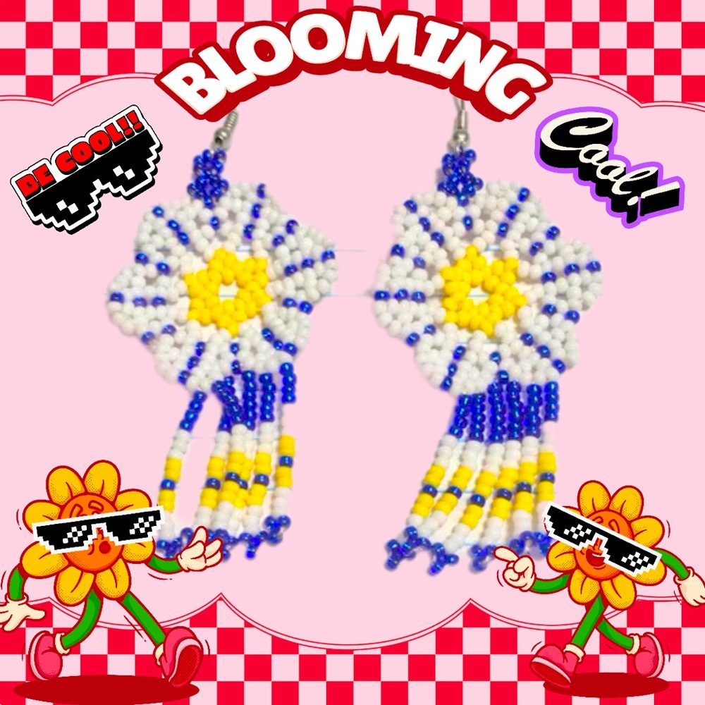 Blooming Daisy Glass Bead Dangle Earring’s by GrandmaMia #EDC Festival Vibes.